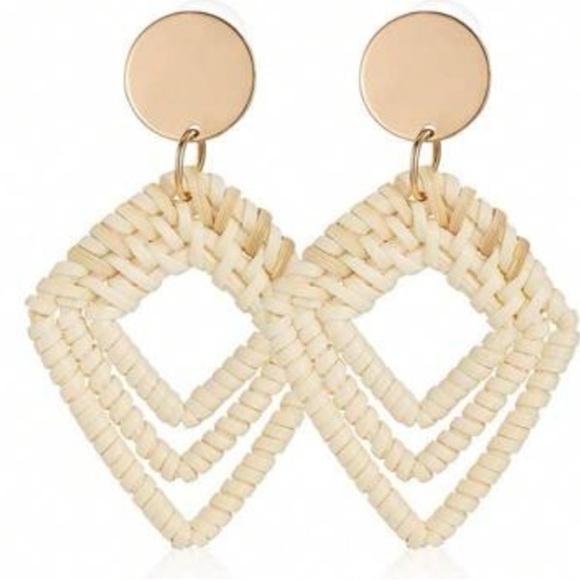 3/$20 Costa Rica Boho rattan drop earrings - summer, beach, vacation earrings - Picture 1 of 2